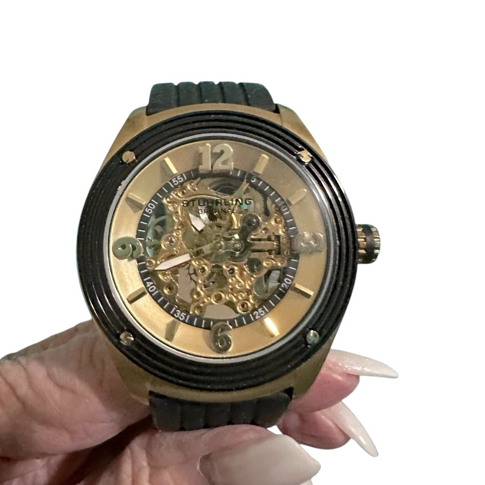 Mens Stuhrling Original 90089 Automatic Skeleton Watch 20 Jewel stainless Steel